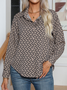 Colarinho da camisa Manga Comprida Geométrico Regular Solto Camisa para Mulher