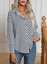 Colarinho da camisa Manga Comprida Geométrico Regular Solto Camisa para Mulher