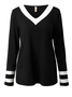 Casual Cor Quadra Gola  V Manga Comprida Camisa