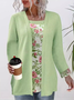 Xaile Colar Manga Comprida Floral Regular Solto Blusa para Mulher