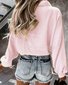 Gola  V Manga Comprida Simples Regular Solto Blusa para Mulher