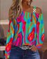 Xaile Colar Manga Comprida Geométrico Regular Solto Blusa para Mulher