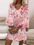 Mulher Floral Gola  V manga três quartos Confortável Casual Mini Vestido