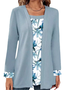 Xaile Colar Manga Comprida Floral Regular Solto Blusa para Mulher
