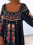 Decote Quadrado Manga Comprida Floral Regular Solto Blusa para Mulher