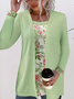 Xaile Colar Manga Comprida Floral Regular Solto Blusa para Mulher