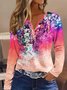 Gola  V Manga Comprida Floral Regular Solto Blusa para Mulher