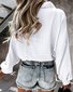Gola  V Manga Comprida Simples Regular Solto Blusa para Mulher