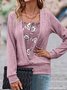 Manga Comprida Floral Regular Solto Zombar Duas Peças Blusa para Mulher