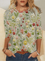 Casual Floral Pescoço tripulação Manga Comprida Camisa