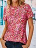 Floral Casual Pescoço tripulação Manga Curta Camisa