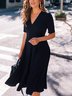 Casual Manga Curta Gola  V Vestido
