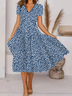 Floral Impresso Gola  V Casual Vestido