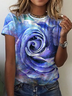 Jersey Casual Pescoço tripulação Azul Floral Camisa