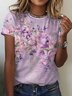 Floral Pescoço tripulação Solto Casual Camisa