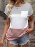 Casual Cor Quadra Listra Impresso Pescoço tripulação Camisa