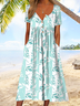 Casual Floral Manga Curta Vestido