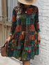 Mulher Étnico Pescoço tripulação Manga Comprida Confortável Casual Mini Vestido