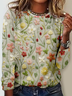 Casual Floral Pescoço tripulação Manga Comprida Camisa