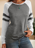 Casual Cor Quadra Pescoço tripulação Manga Comprida Camisa