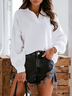 Gola  V Manga Comprida Simples Regular Solto Blusa para Mulher